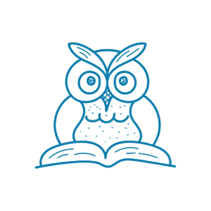 A doodle of an owl reading a book